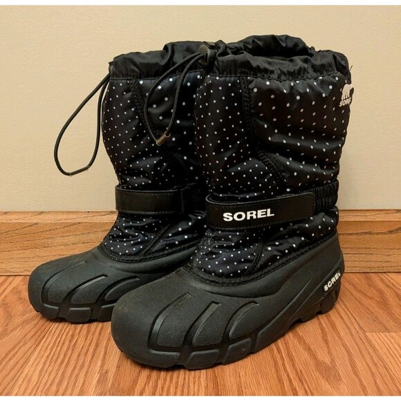 Sorel Kids Black and White Polka Dot Boots - Picture 2 of 12